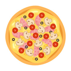 Illustration caprichosa pizza. Vector flat modern illustration