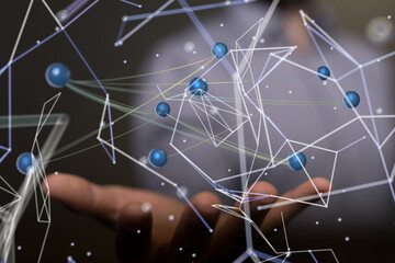 Global network. Blockchain. 3D illustration. Neural networks and artificial intelligence. Abstract