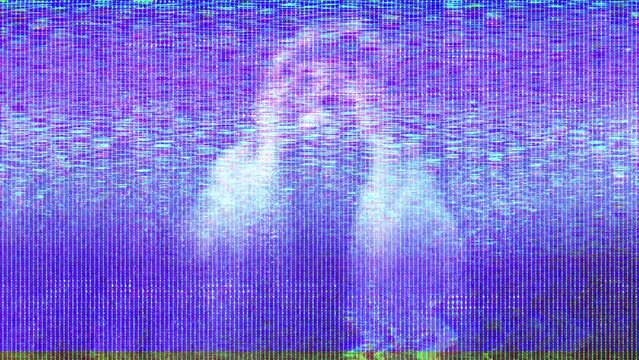 4k Creepy Glitch Silhouette. Shocking CRT Screen Glitch