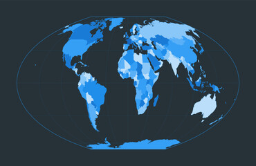 World Map. McBryde-Thomas flat-polar quartic pseudocylindrical equal-area projection. Futuristic world illustration for your infographic. Nice blue colors palette. Charming vector illustration.