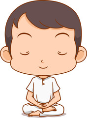 Boy meditating in white clothes.
