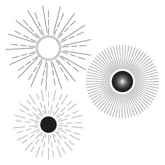 black white sun ball. Outline contour drawing. Vector illustration. stock image.