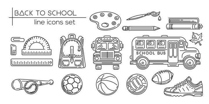 Back to school line icon set. Education, learning and school. Black and white symbol collection. Vector illustration