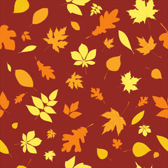seamless brown background with yellow leaves, vector