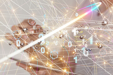 holding 3D rendering group of blue people