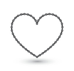 Vector realistic heart created from bike chain. 46 parts. Isolated on white background.
