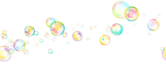Fototapeta 風に流れるシャボン玉の水彩イラスト。シームレスパターン。（透過背景） obraz