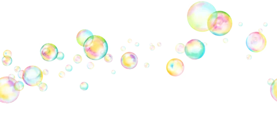 Foto op Plexiglas 風に流れるシャボン玉の水彩イラスト。シームレスパターン。（透過背景） © Keiko Takamatsu