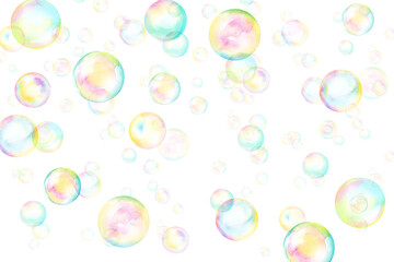 ランダムなシャボン玉の背景。　水彩イラスト。（透過背景）