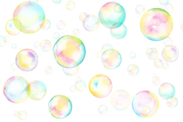 Foto op Plexiglas ランダムなシャボン玉の背景。　水彩イラスト。（透過背景） © Keiko Takamatsu