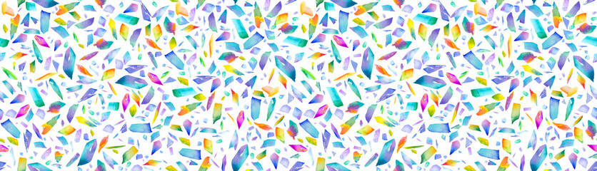 Obraz premium ランダムなプリズムのシームレスパターン。水彩イラスト。 天然石のアブストラクト背景。（透過背景）