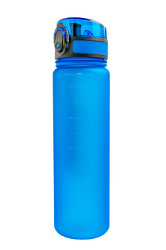 Sport blue plastic water bottle with capacity for 600ml.