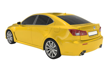 Obraz na płótnie Canvas car isolated on white - yellow paint, tinted glass - back-left side view - 3d rendering