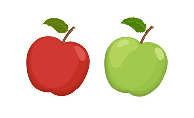 Green and red apples with leaf, vector illustration isolated on white background