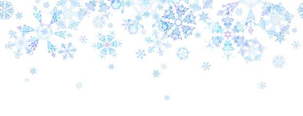 雪の結晶の水彩イラスト。横方向のシームレスパターン。（透過背景）