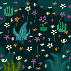 Hand Drawn Plant and Flower Pattern Background