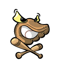 baseball team logotype template with glove and crossed bates