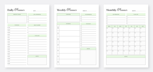 Daily, weekly, monthly planner template. 3 Set of Planner template. Printable Daily Weekly Monthly Planner Templates. Minimalist planner pages templates. Planner Bundle and Planner Set.