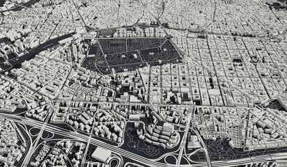 Madrid, Spain city map aerial view. minimal design. 3D Rendering