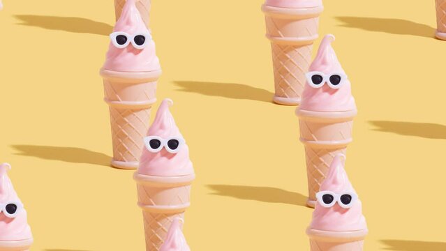 Abstract movie animated ice-cream with sunglasses. Creative hot summer concept