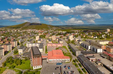 Tuinposter Aerial view of the Swedish mining city Kiruna in northern Scandinavia within the arctic circle weeks before the relocation of the city's downtown area. © Charlotte