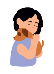 woman hugging a dog