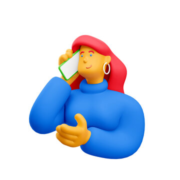 3d illustration. Cartoon girl 3d character talking on the phone.