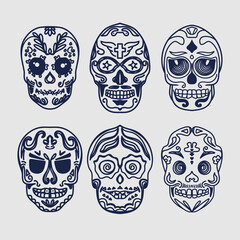 Unique collection of icons from the Dia de muertos skull festival premium skate line