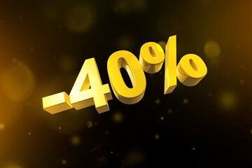 40% off discount offer. 3D illustration isolated on black. Promotional price rate
