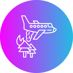 Firefighter Plane Gradient Circle Line Inverted Icon