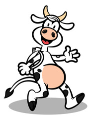 Fototapeta premium Cartoon illustration of Dairy Cow wearing a backpack and going to school, best for sticker, logo, and mascot with educational themes for children