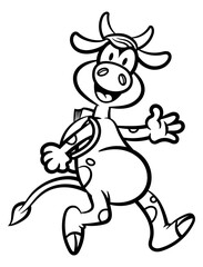 Cartoon illustration of Dairy Cow wearing a backpack and going to school, best for sticker, logo, and coloring book with educational themes for children