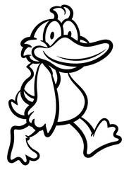 Cartoon illustration of Little Duck wearing a backpack and going to school, best for sticker, logo, and coloring book with educational themes for children