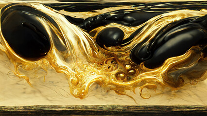 abstract liquid gold acrylic paint on beautiful marble surface, 3d render, 3d illustration