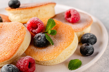 Japanese soft pancakes with berries