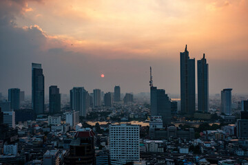 city skyline sunset in Thailand Bangkok