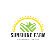 Logo with the image of sun and green field.