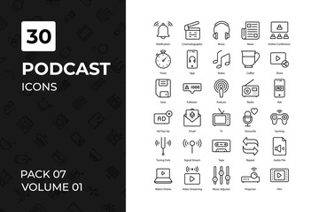 Podcast icons collection. Set contains such Icons as audio, broadcast, broadcasting, and more