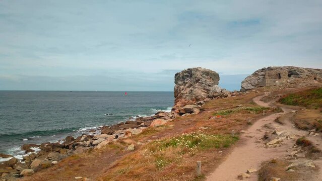 Panoramic view of the coastline of the sea resort of Porspoder in Brittany