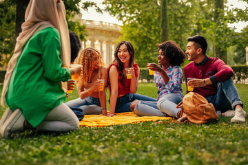 Fototapeta premium Cheerful people picnic