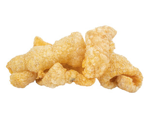 Fried pork rinds, pork snack, pork scratching and pork crackling isolated on white background
