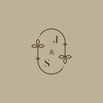 JS line floral oval wedding initial logo design which is good for branding
