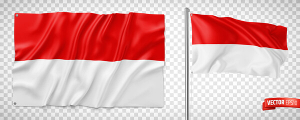 Vector realistic illustration of Indonesian flags on a transparent background. - obrazy, fototapety, plakaty