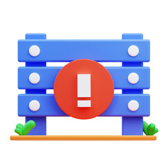 3d rendering illustration cute icon fence sign page cannot be accessed,empty state