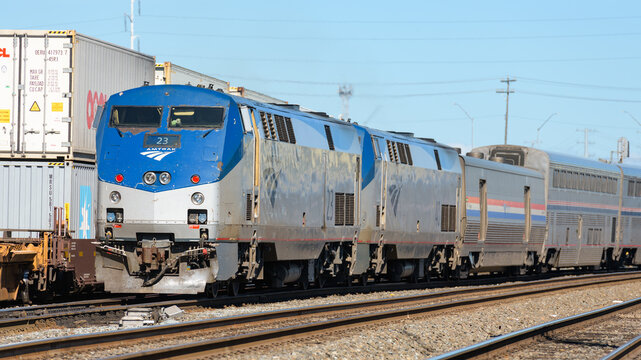 Seattle - August 14, 2022; Amtrak Coast Starlight Passenger Train In Seattle