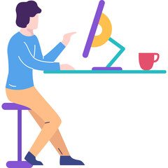 Fototapeta premium Man working online from home office icon vector