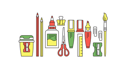 Back to school collection icons. Stationery. Vector colored concept. Banner.
