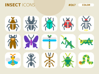 昆虫に関連するカラースタイルのアイコンセット_067