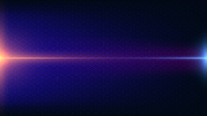 Abstract technology connection digital data concept lighting horizontal lines effect connect with 3D geometric dimension on dark blue background