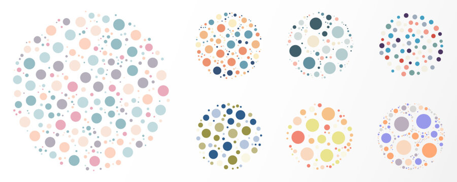 Set of random dots pastel colors pattern circles elements isolated on white background